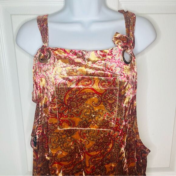 Modcloth Jazzy Jewel Overalls Paisley Crushed Velvet Jumpsuit Gold Red XL NWT - Picture 6 of 12